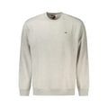 Sweatshirt tommy hilfiger beige chiné en coton avec logo drapeau rouge blanc bleu sur la poitrine
