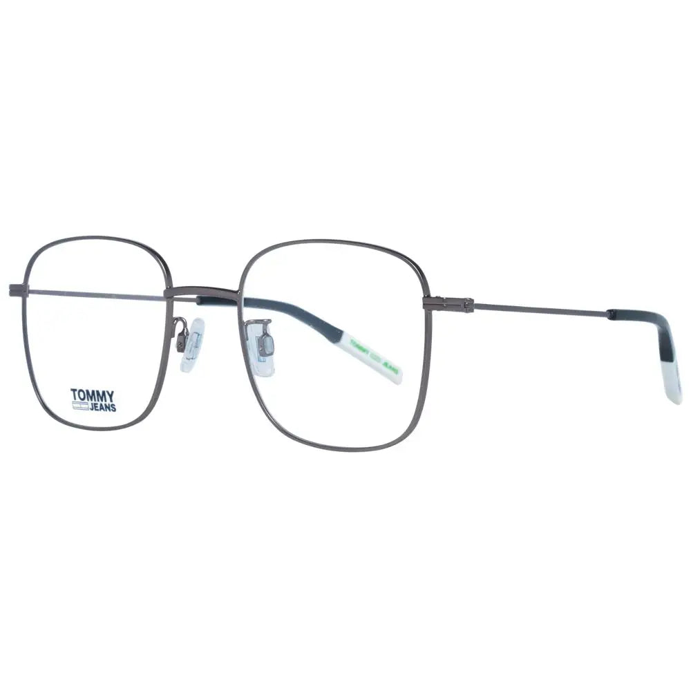 Tommy hilfiger gray metal and plastic rectangular glasses with dark gray finish and green accents on temple tips