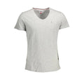 T-shirt homme tommy hilfiger grigio en coton gris clair chiné avec logo rouge blanc bleu sur la poitrine