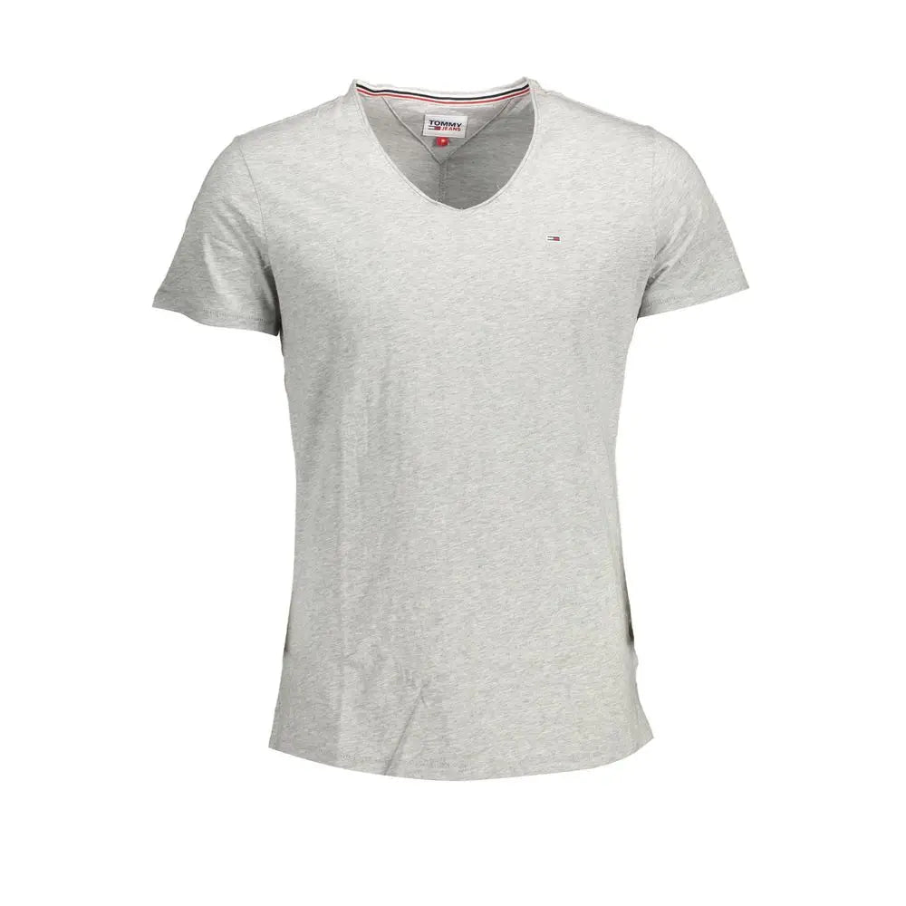 T-shirt homme tommy hilfiger grigio en coton gris clair chiné avec logo rouge blanc bleu sur la poitrine