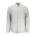 Chemise homme tommy hilfiger grigio en coton gris clair à manches longues avec col classique et logo discret
