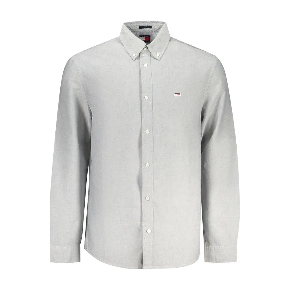 Chemise homme tommy hilfiger grigio en coton gris clair à manches longues avec col classique et logo discret