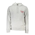 Tommy hilfiger grigio coton sweat à capuche pour homme gris chiné avec logo rouge brodé et poignets côtelés