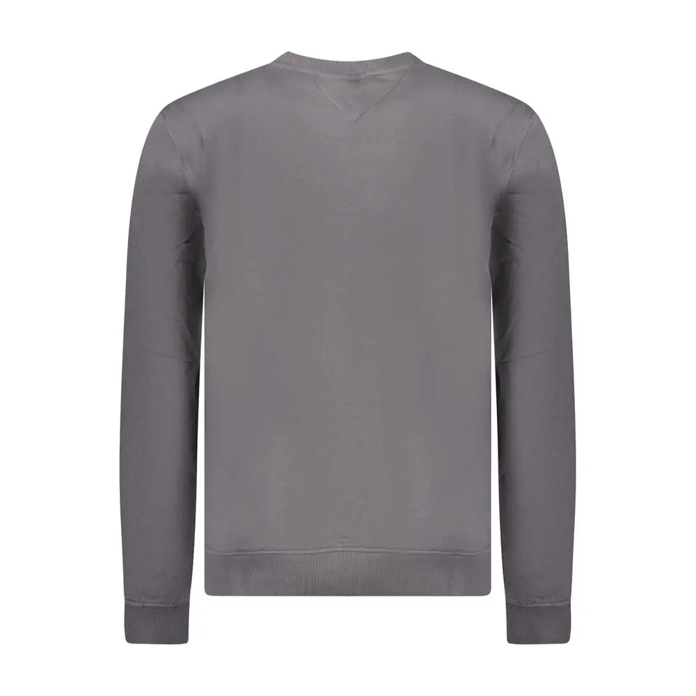 Sweatshirt gris en coton pour homme tommy hilfiger avec col rond et poignets et ourlet côtelés