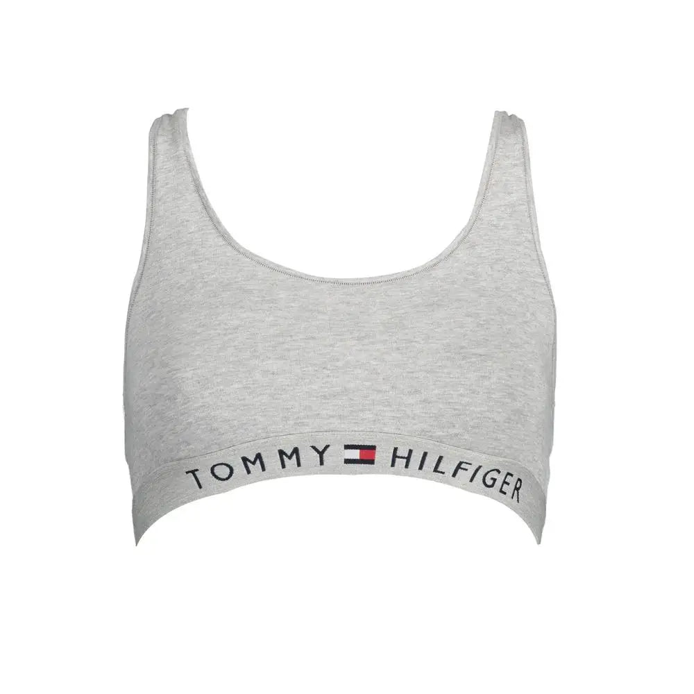 Soutien-gorge de sport tommy hilfiger gris chiné en coton avec bande logo noire, coupe courte pour femmes