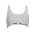 Soutien-gorge de sport tommy hilfiger gris chiné en coton avec bande logo noire, coupe courte pour femmes