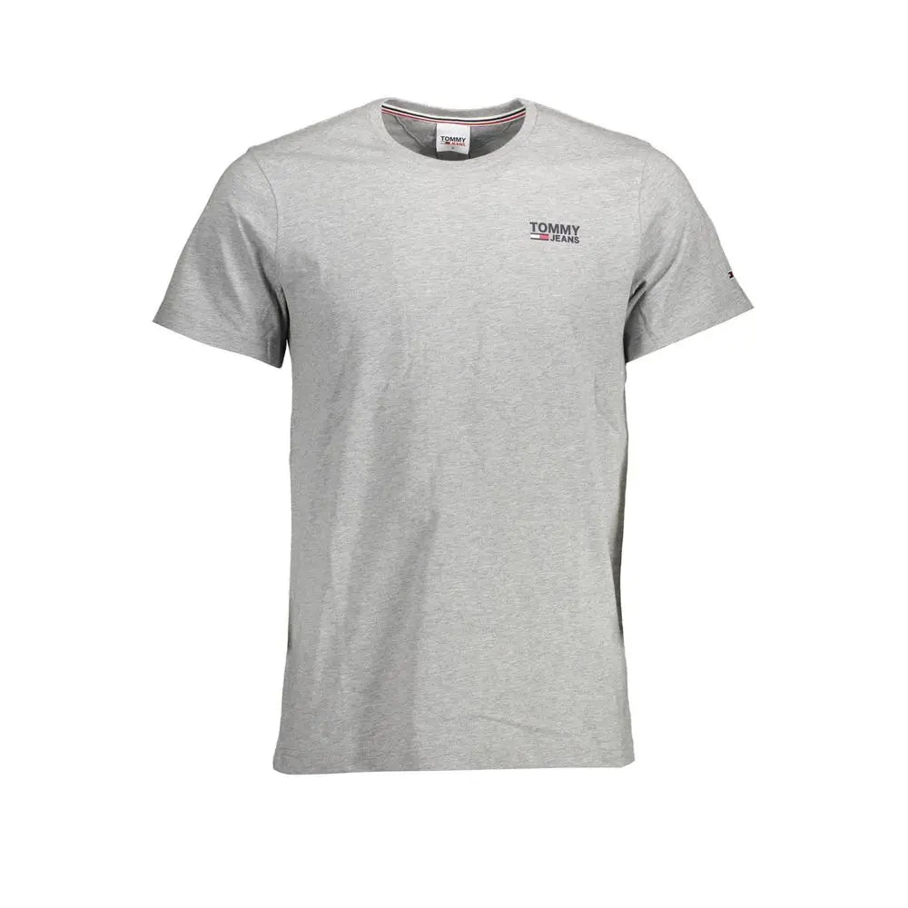 T-shirt homme tommy hilfiger en coton biologique gris chiné avec petit logo poitrine et manche