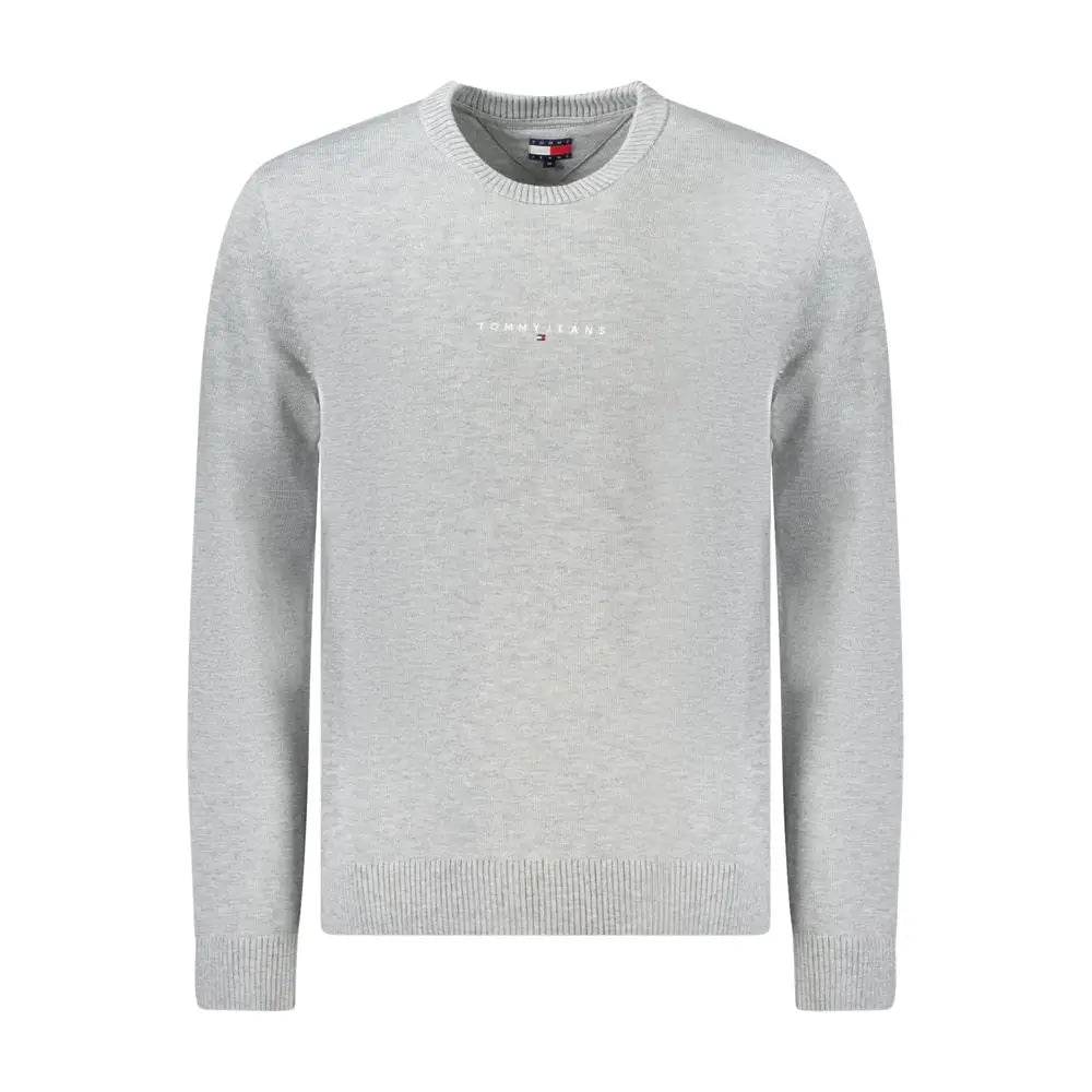Pull homme tommy hilfiger grigio en polyester gris chiné avec logo blanc brodé subtil