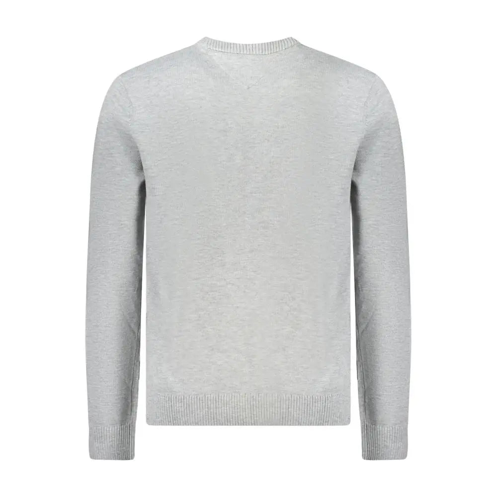Pull homme tommy hilfiger gris clair en polyester à manches longues avec col rond et bord-côtes