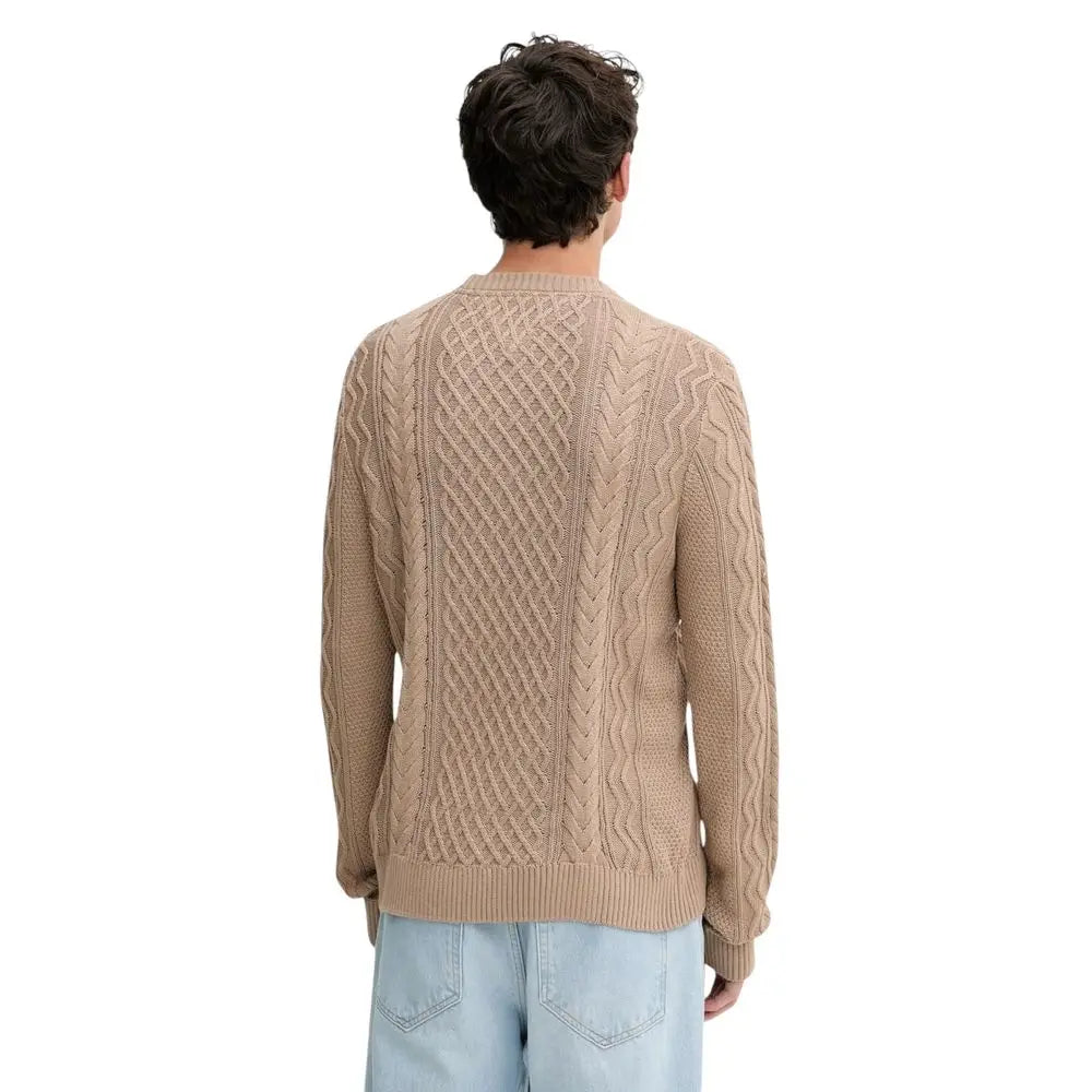 Beige cable-knit sweatshirt en coton recyclé tommy hilfiger jeans avec motifs diamant et ondulations