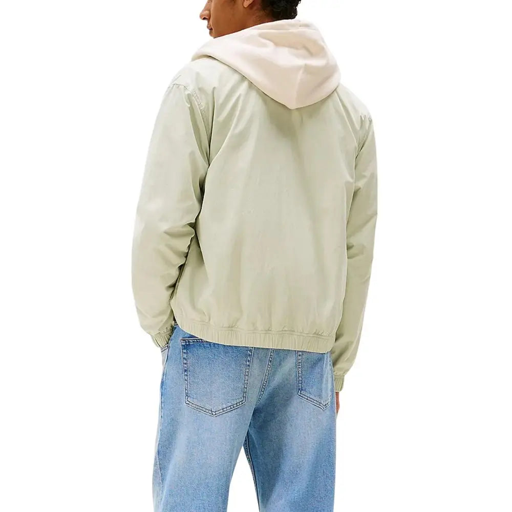 Veste bomber tommy hilfiger jeans bicolore en polyamide recyclé vert clair avec doublure intérieure crème