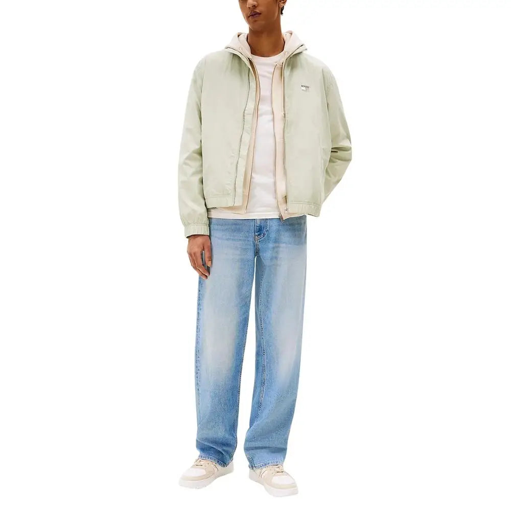 Veste bomber bicolore tommy hilfiger jeans en polyamide recyclé vert clair avec capuche et logo subtil sur la poitrine