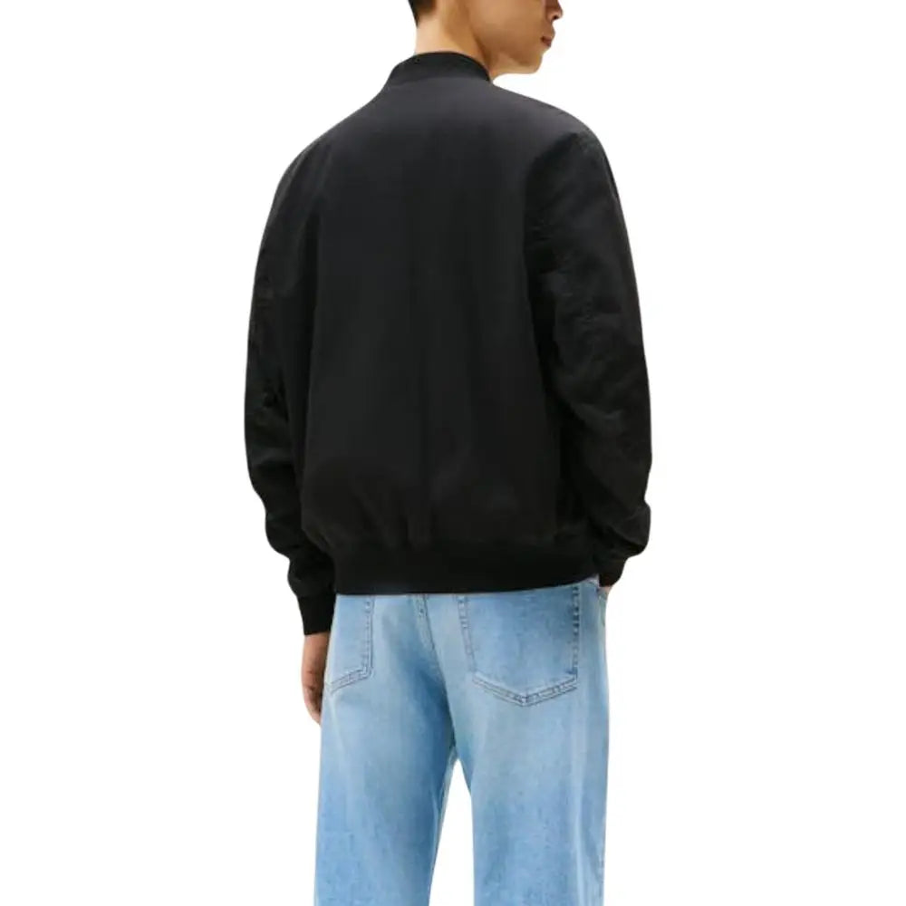 Veste bomber noire tommy hilfiger jeans en coton recyclé avec poignets et ourlet côtelés