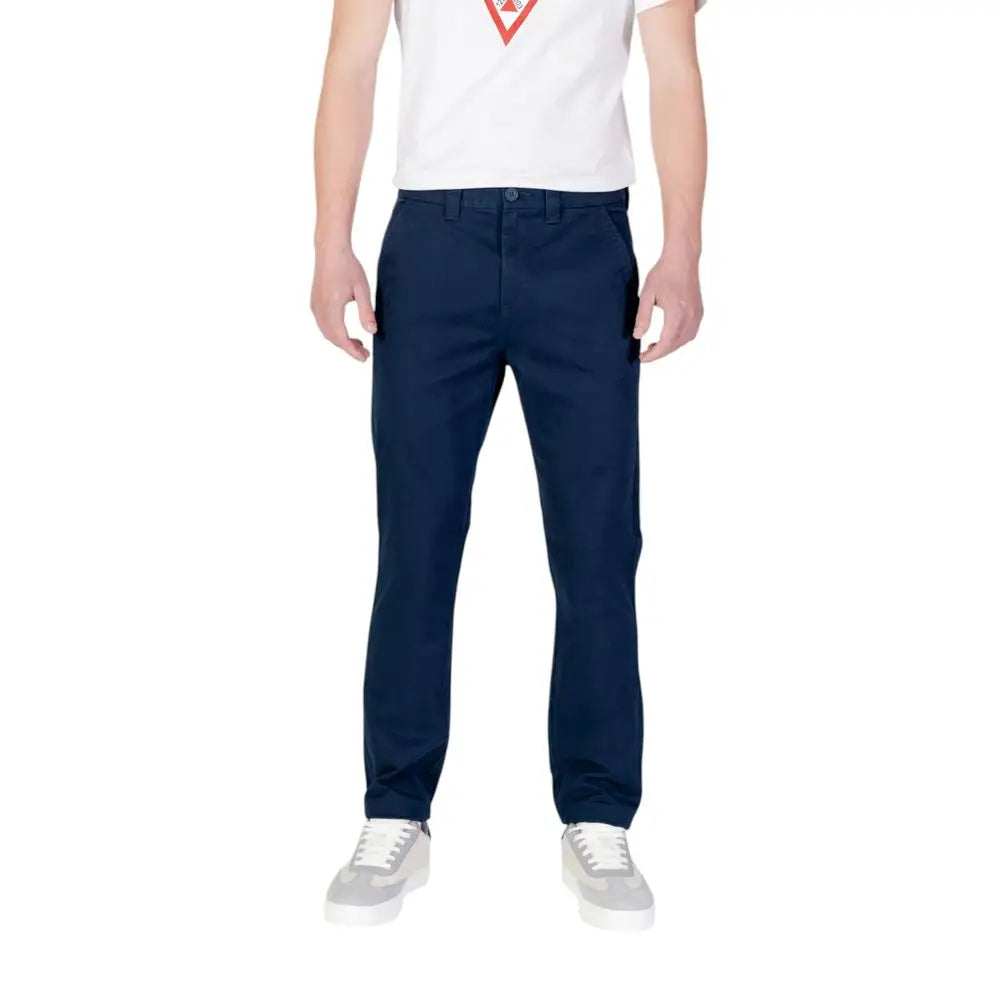 Pantalon chino bleu marine tommy hilfiger en coton avec coupe droite classique et poches avant visibles