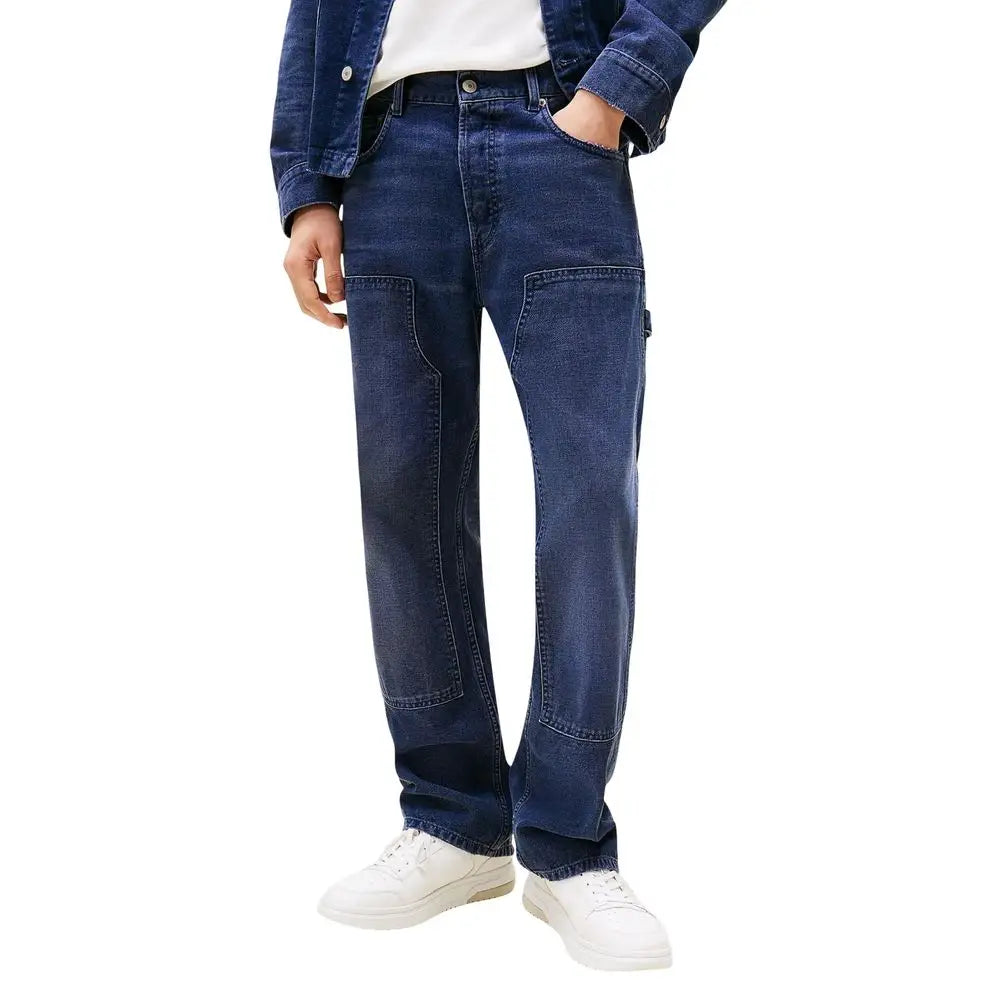 Jean tommy hilfiger bleu indigo foncé en coton recyclé avec poches renforcées et coupe droite décontractée vue arrière