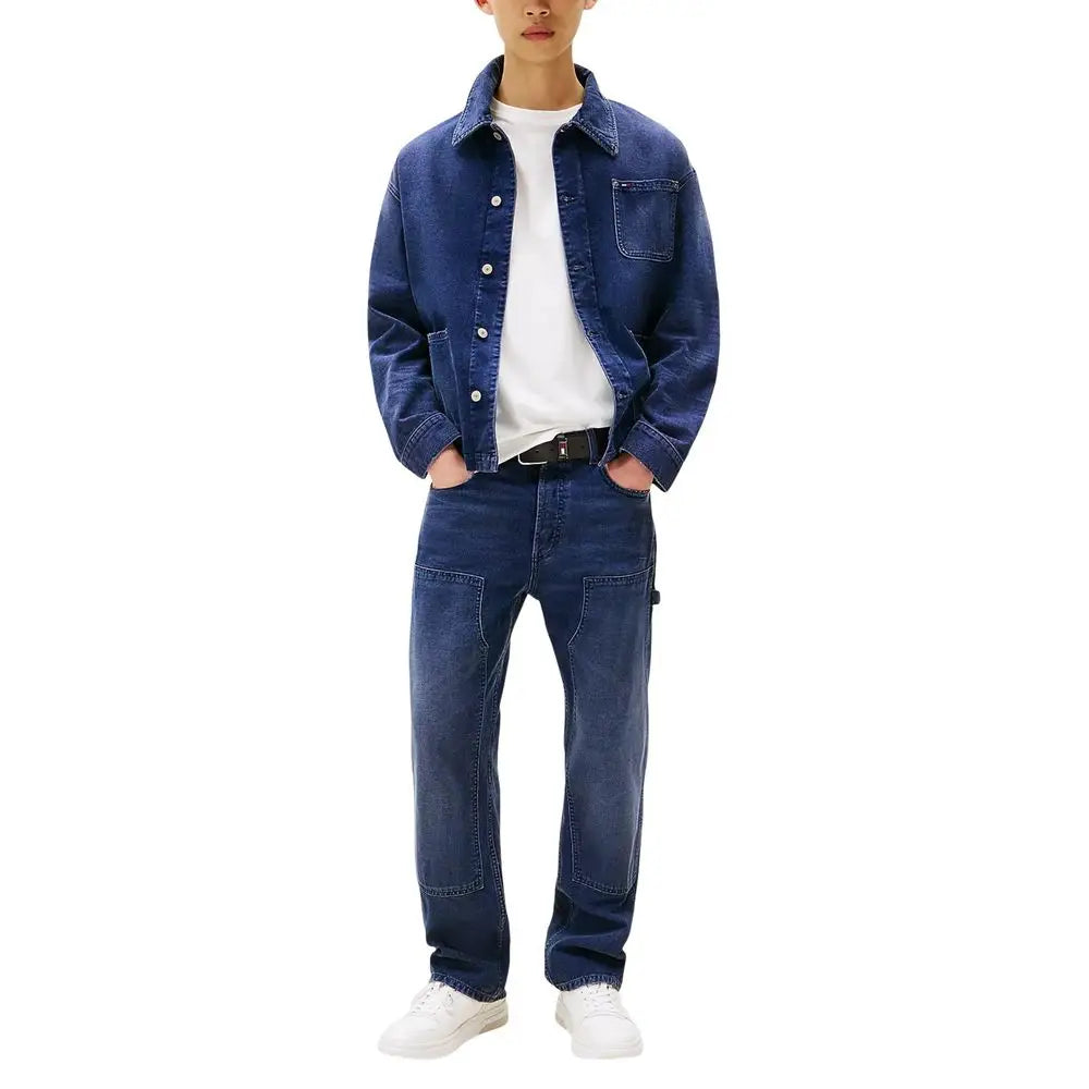 Veste en jean bleu tommy hilfiger avec boutons et poche poitrine en coton recyclé, style décontracté