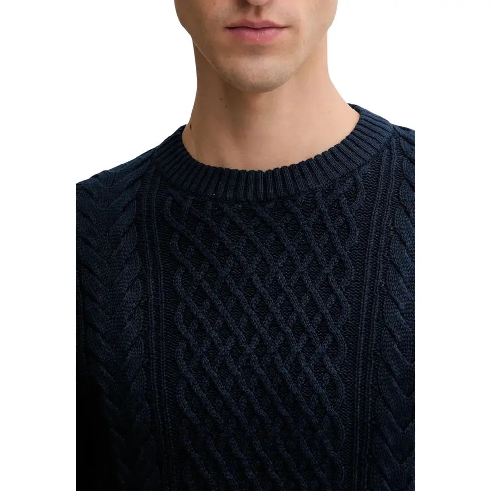 Sweatshirt tommy hilfiger jeans bleu en coton recyclé avec col ras du cou côtelé et tricot à torsades bleu marine foncé