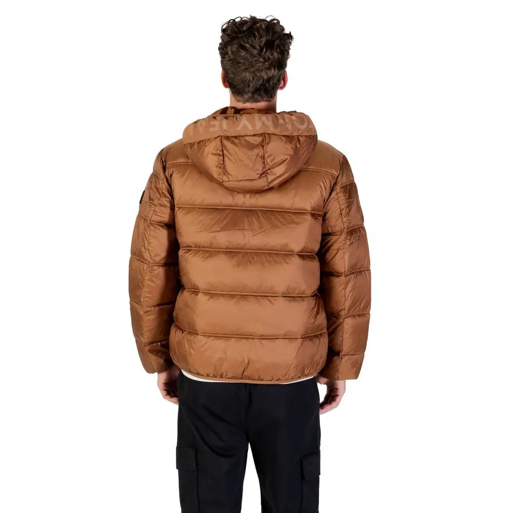 Tommy Hilfiger Jeans manteau polyamide marron élégant avec capuche matelassée et design en doudoune beige