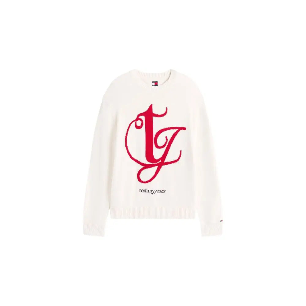 Sweatshirt tommy hilfiger jeans crème en coton recyclé avec logo tj rouge brodé et nom de la marque en noir