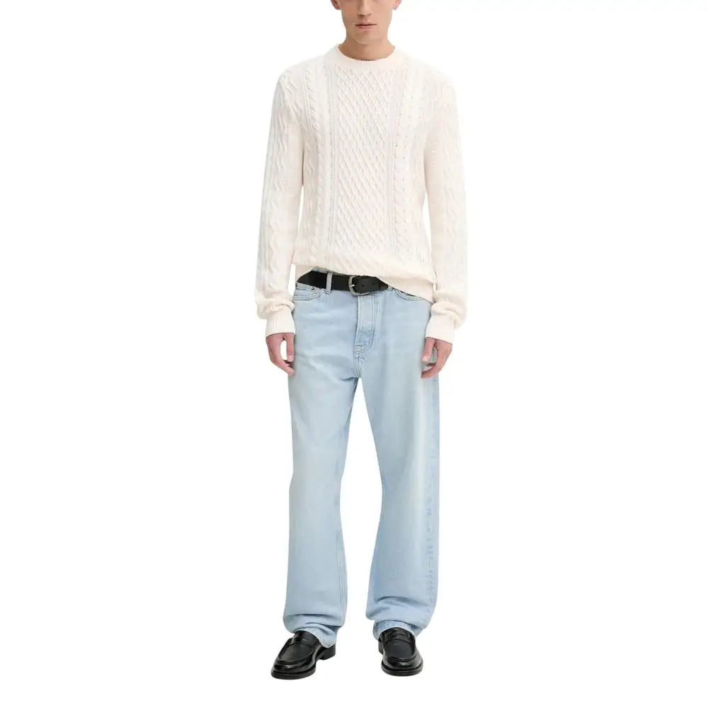 Pull en coton recyclé crème tommy hilfiger jeans à manches longues avec motif torsadé texturé