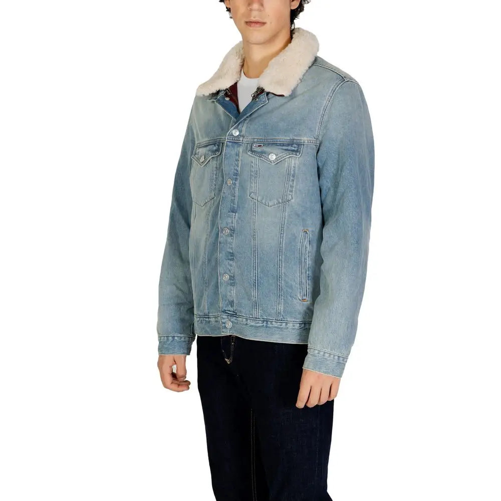 Veste en denim coton bleu clair tommy hilfiger avec col en sherpa blanc pelucheux