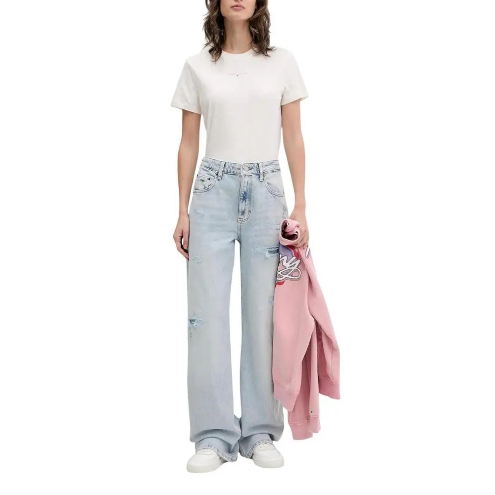 Jeans mom tommy hilfiger bleu clair en coton recyclé avec coupe large délavé léger et cinq poches classiques
