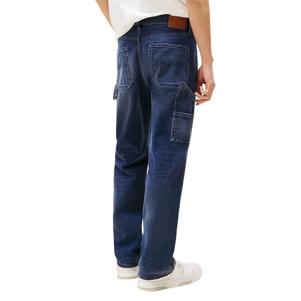Jeans Tommy Hilfiger bleus en coton recyclé, coupe décontractée, détails classiques et taille ajustable.