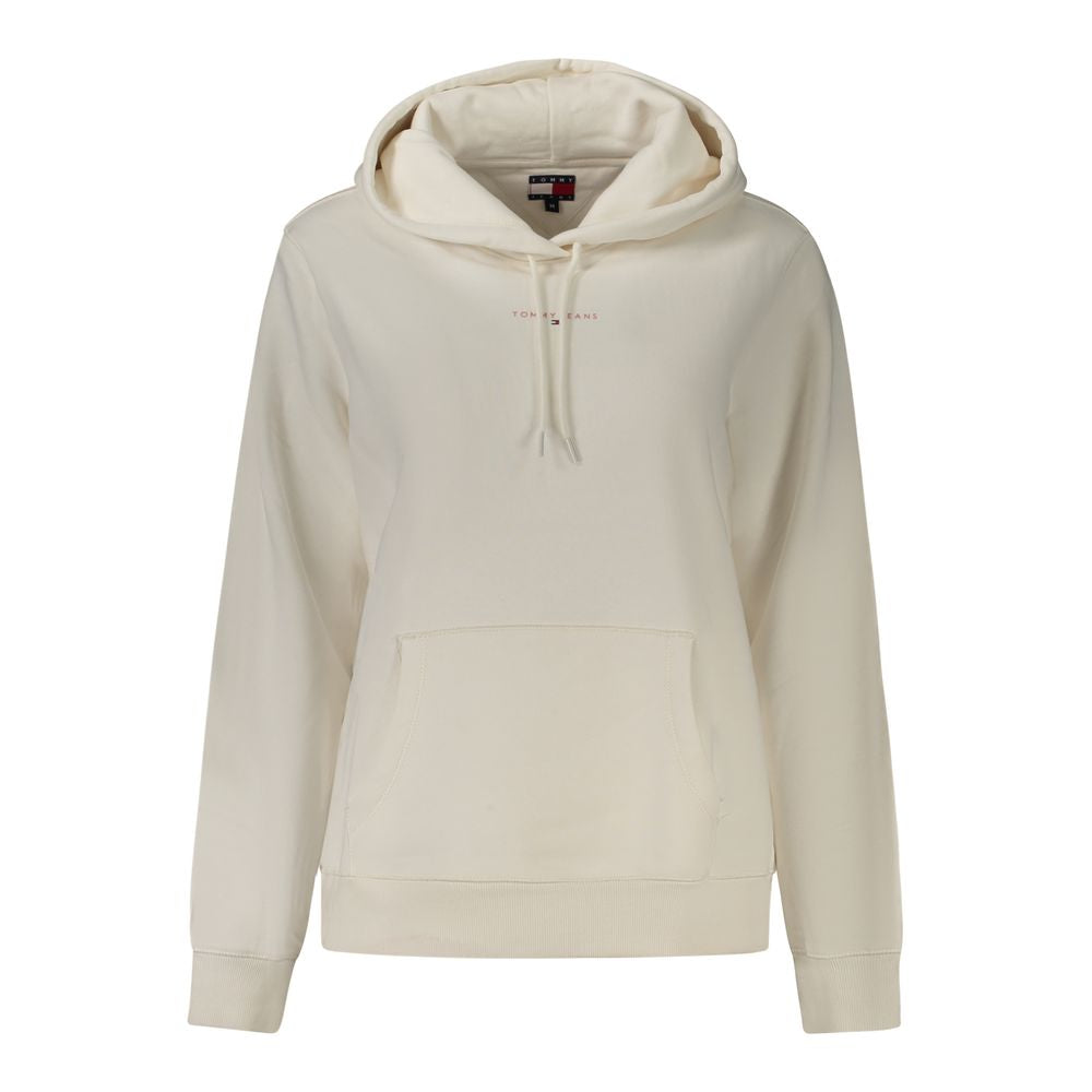 Pull en coton blanc pour femmes de la marque Tommy Hilfiger, ajusté et confortable, porté sur un mannequin.