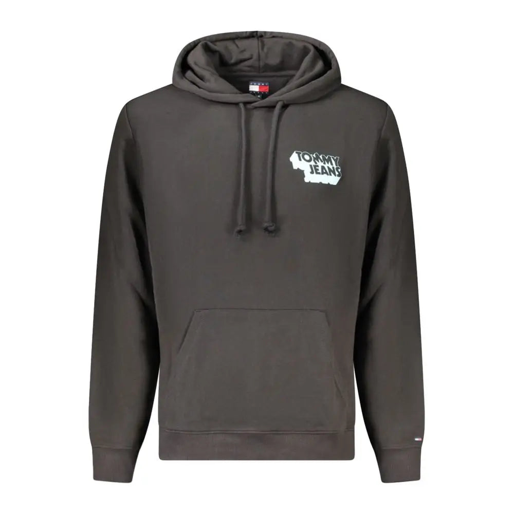 Sweatshirt tommy hilfiger nero pour homme en coton gris foncé avec logo blanc et cordons assortis