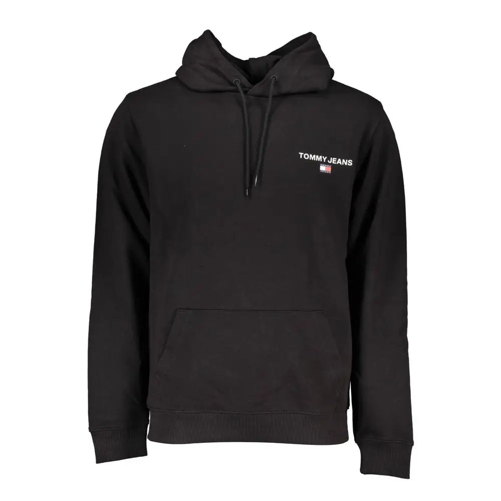 Sweatshirt tommy hilfiger nero en coton noir pour homme avec logo blanc et emblème drapeau sur la poitrine