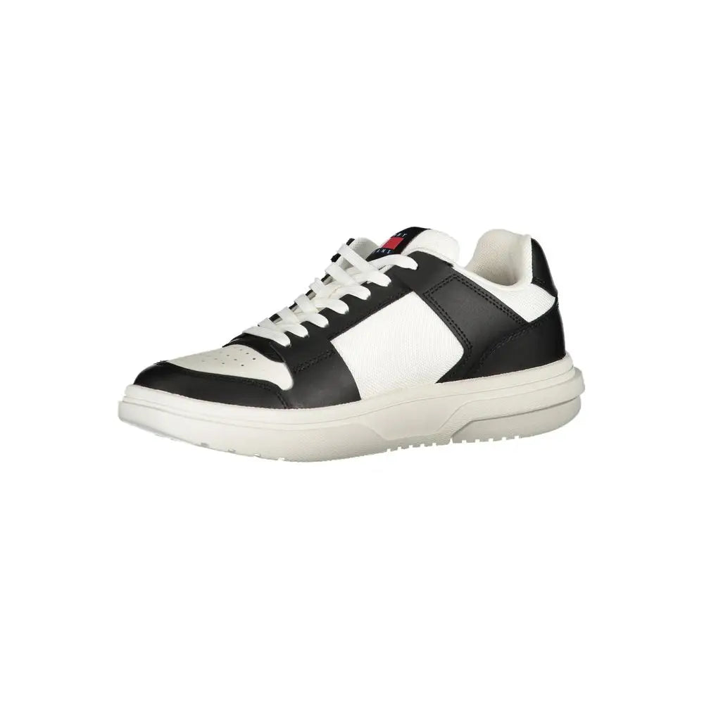 Sneaker femme tommy hilfiger nero noir et blanc en cuir et textile à panneaux contrastants design moderne et épuré