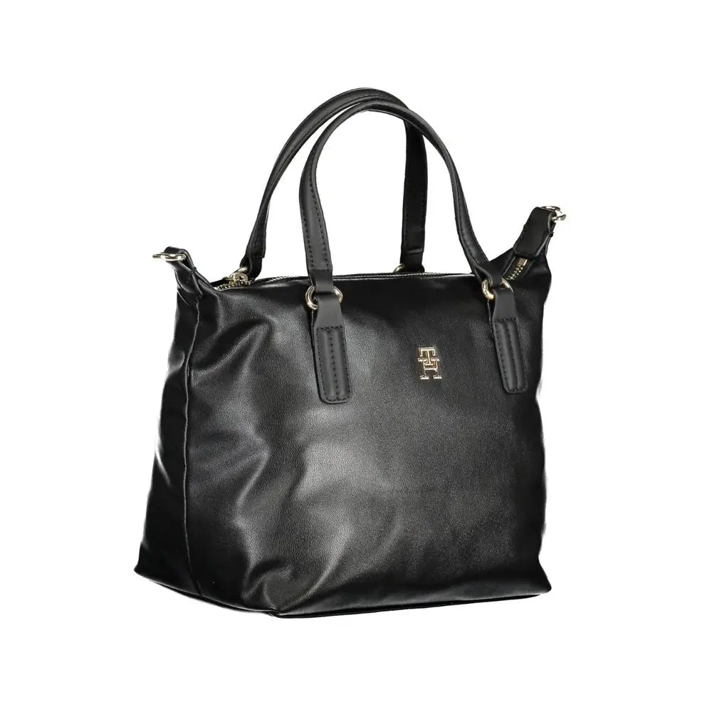 Sac à main pour femme tommy hilfiger nero en cuir noir avec logo doré en métal et doublure en polyester