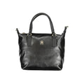 Sac cabas tommy hilfiger en cuir noir avec logo et anses dorées en métal poliestere femme