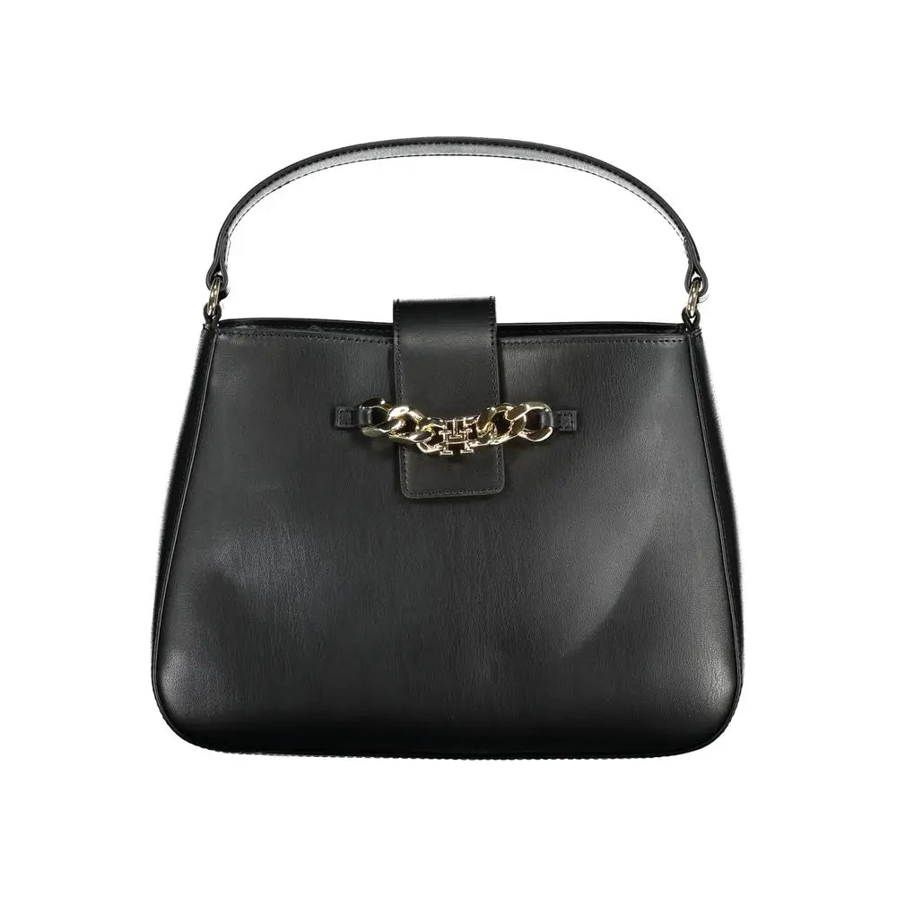 Sac à main femme tommy hilfiger nero en cuir synthétique noir avec poignée supérieure et fermoir chaîne dorée