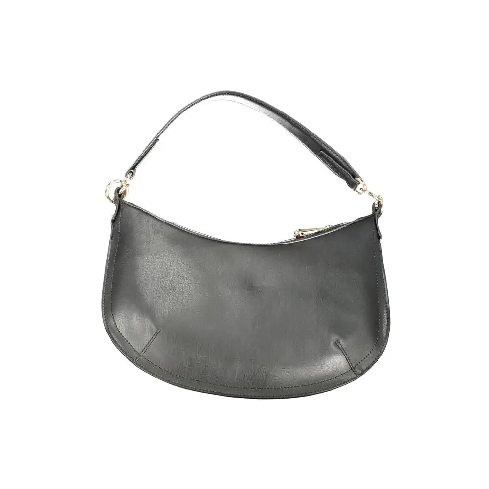 Sac hobo en cuir noir tommy hilfiger pour femme avec fermeture incurvée et ferrures argentées
