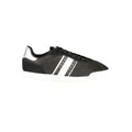 Basket femme tommy hilfiger nero en polyester noire avec rayures blanches et talon argenté visible de dos