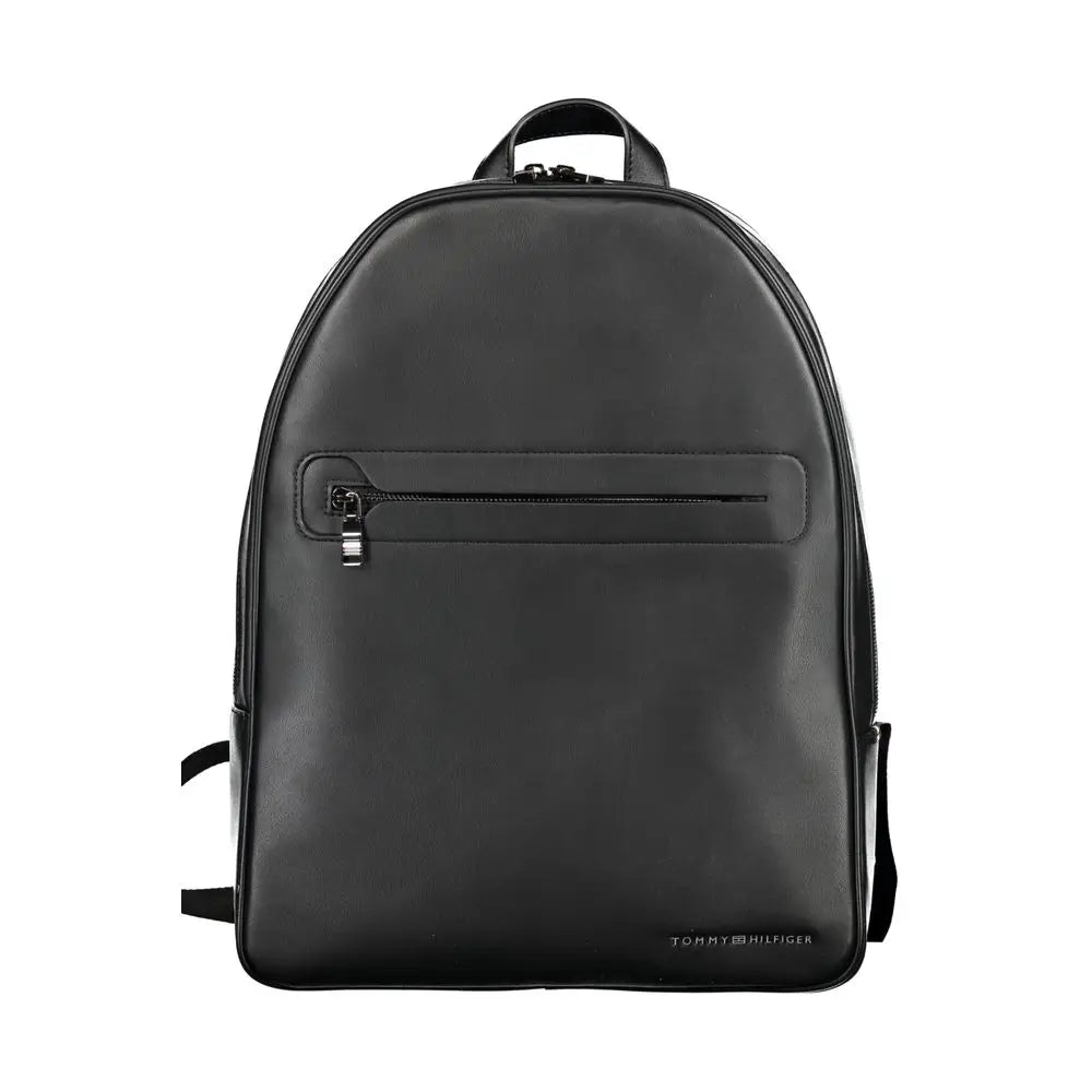 Sac à dos tommy hilfiger nero en cuir synthétique noir avec poche avant zippée et logo discret en bas