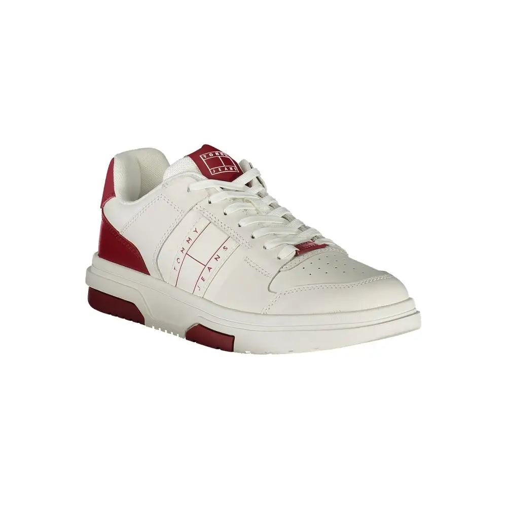 Baskets tommy hilfiger homme rouges et blanches en cuir avec couture et semelle en caoutchouc épaisse
