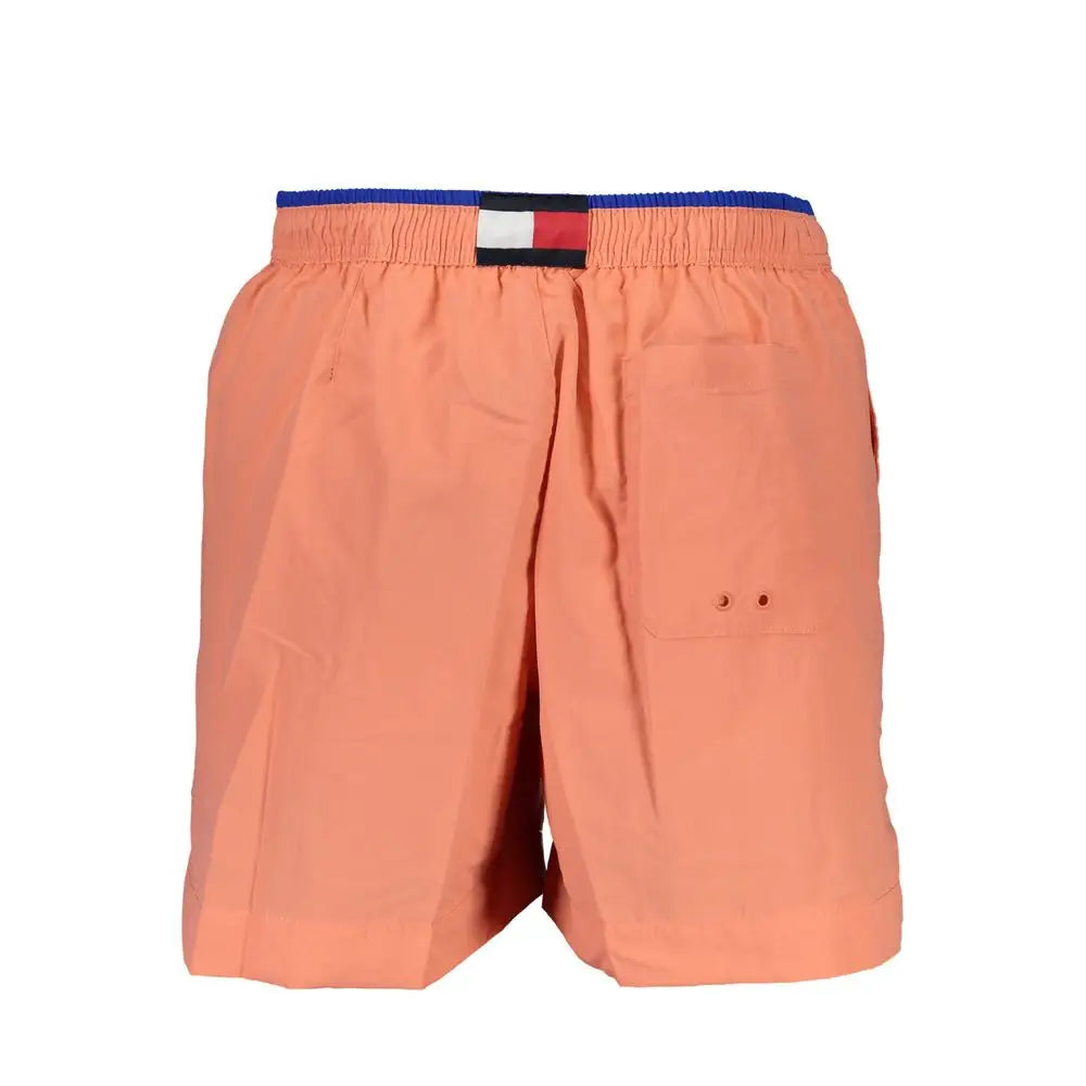 Tommy hilfiger rosa nylon short de bain pour homme corail avec taille rayée bleu blanc rouge