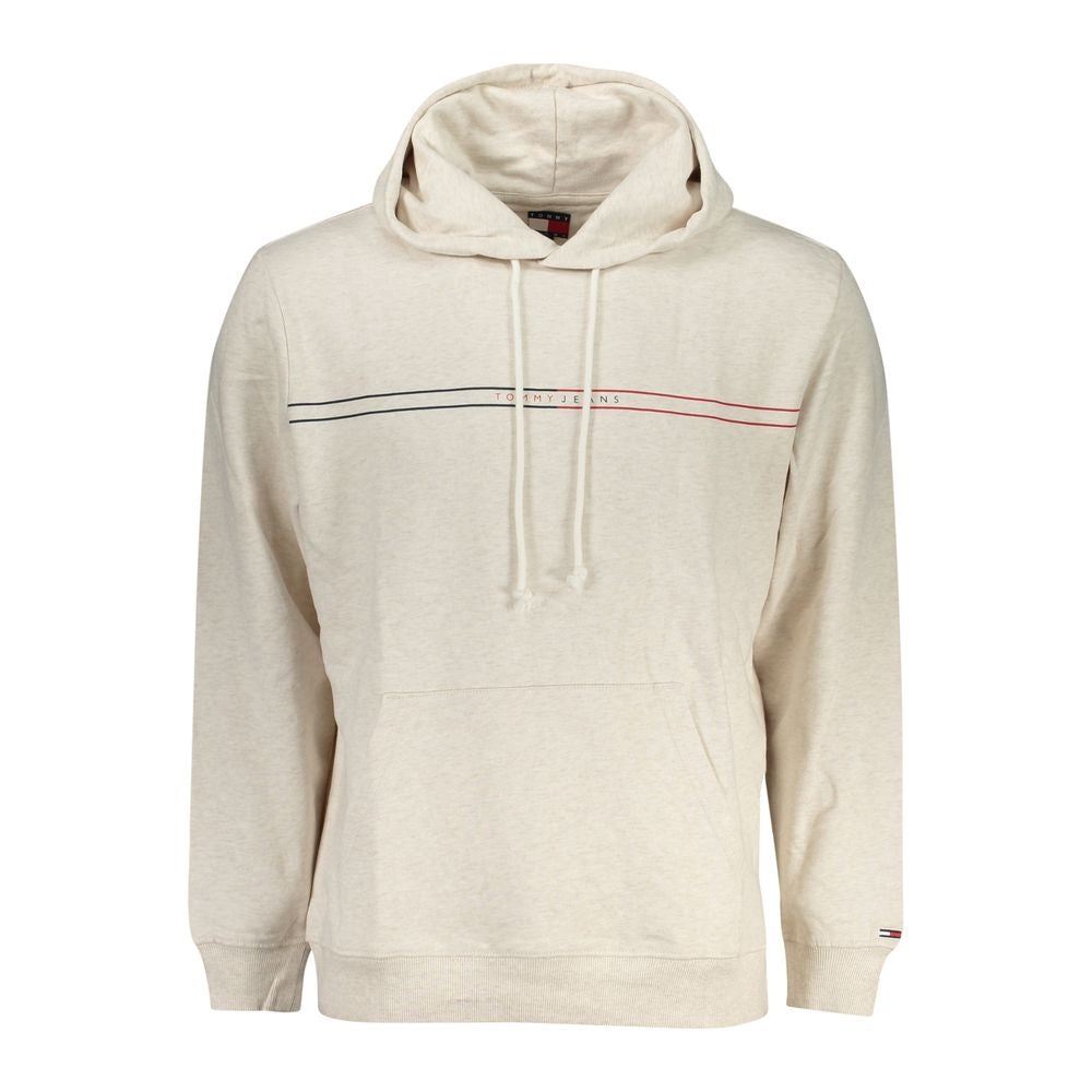 Sweat à capuche beige en coton pour homme Tommy Hilfiger, vue de face avec logo sur la poitrine.