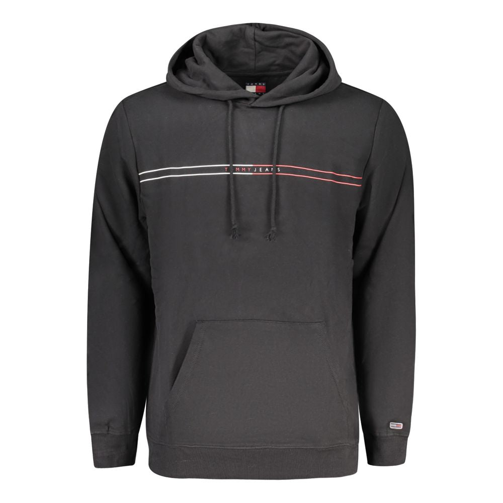 Sweat à capuche en coton noir pour homme de la marque Tommy Hilfiger, vue de face avec logo visible sur la poitrine.