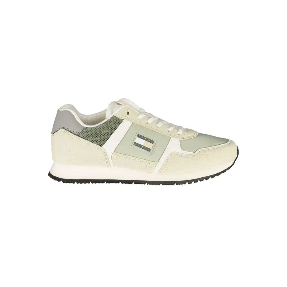 Baskets homme tommy hilfiger verde en cuir synthétique crème et gris avec empiècements en daim et panneau en mesh