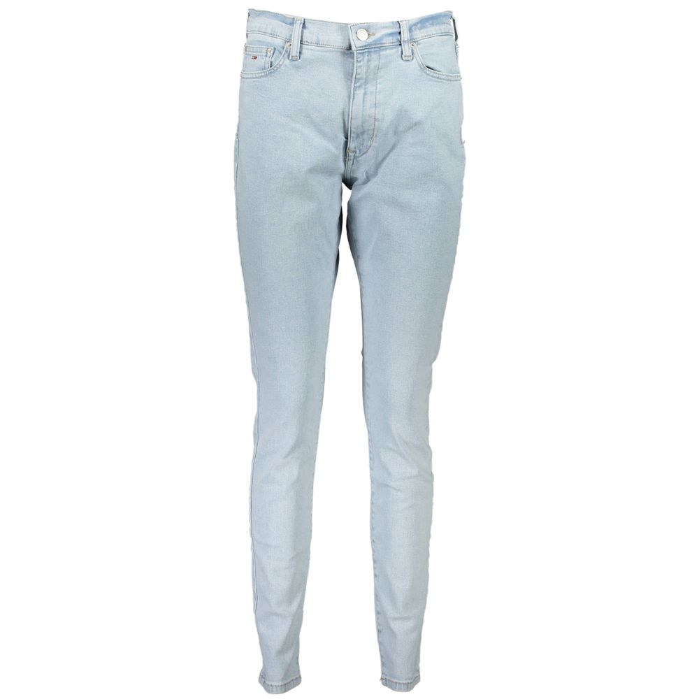 Jeans en coton pour femmes Tommy Hilfiger Azzurro, coupe classique, détail de la ceinture et poches visibles.