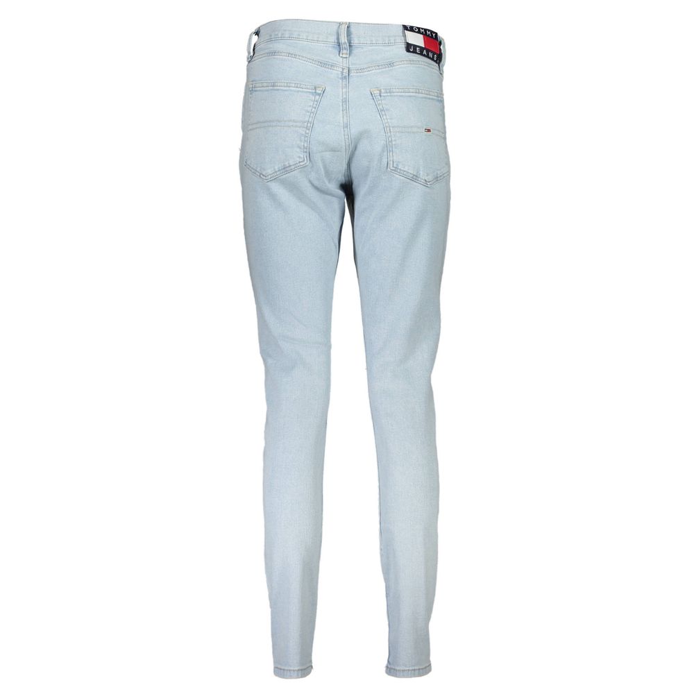 Jeans femme en coton Tommy Hilfiger Azzurro, coupe classique, couleur bleu clair, avec ceinture et poches visibles.