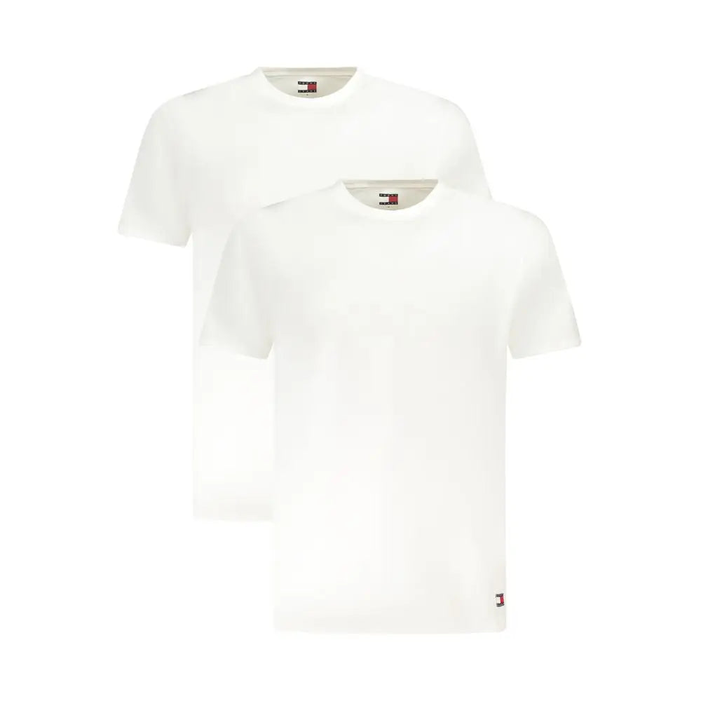 T-shirt blanc tommy hilfiger en coton pour homme avec col rond et logos discrets au col et à l’ourlet