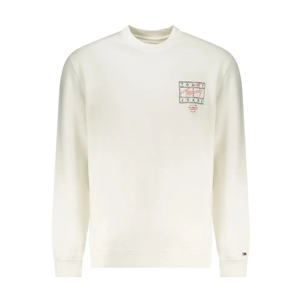 Sweatshirt tommy hilfiger blanc en coton pour homme avec patch logo rectangulaire sur la poitrine et étiquette au poignet