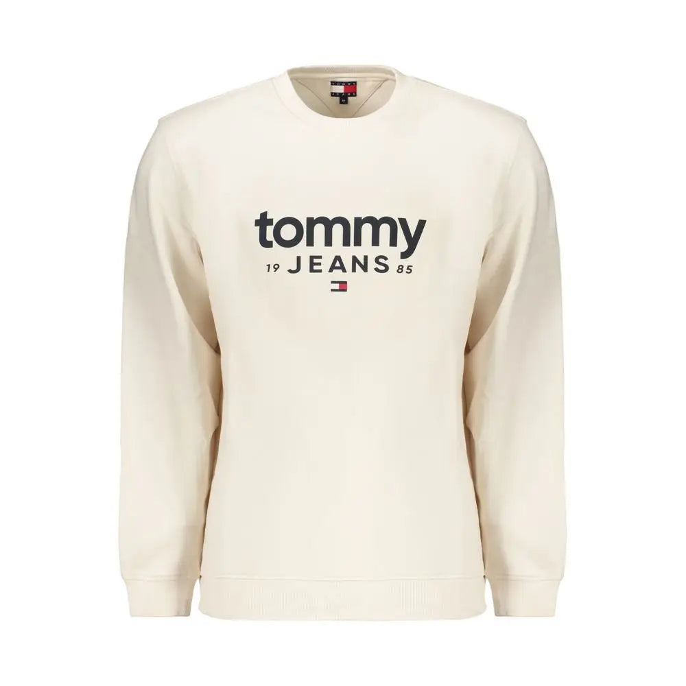 Sweatshirt homme tommy hilfiger blanc en coton avec logo noir tommy 19 jeans 85 et emblème drapeau