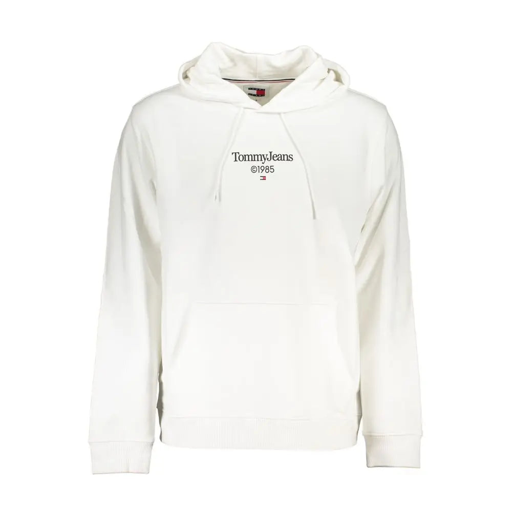 Tommy hilfiger sweatshirt homme blanc en coton avec capuche logo brodé noir et embleme drapeau rouge blanc bleu