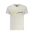 T-shirt homme blanc en coton tommy hilfiger avec logo jaune et noir audacieux imprimé sur le devant