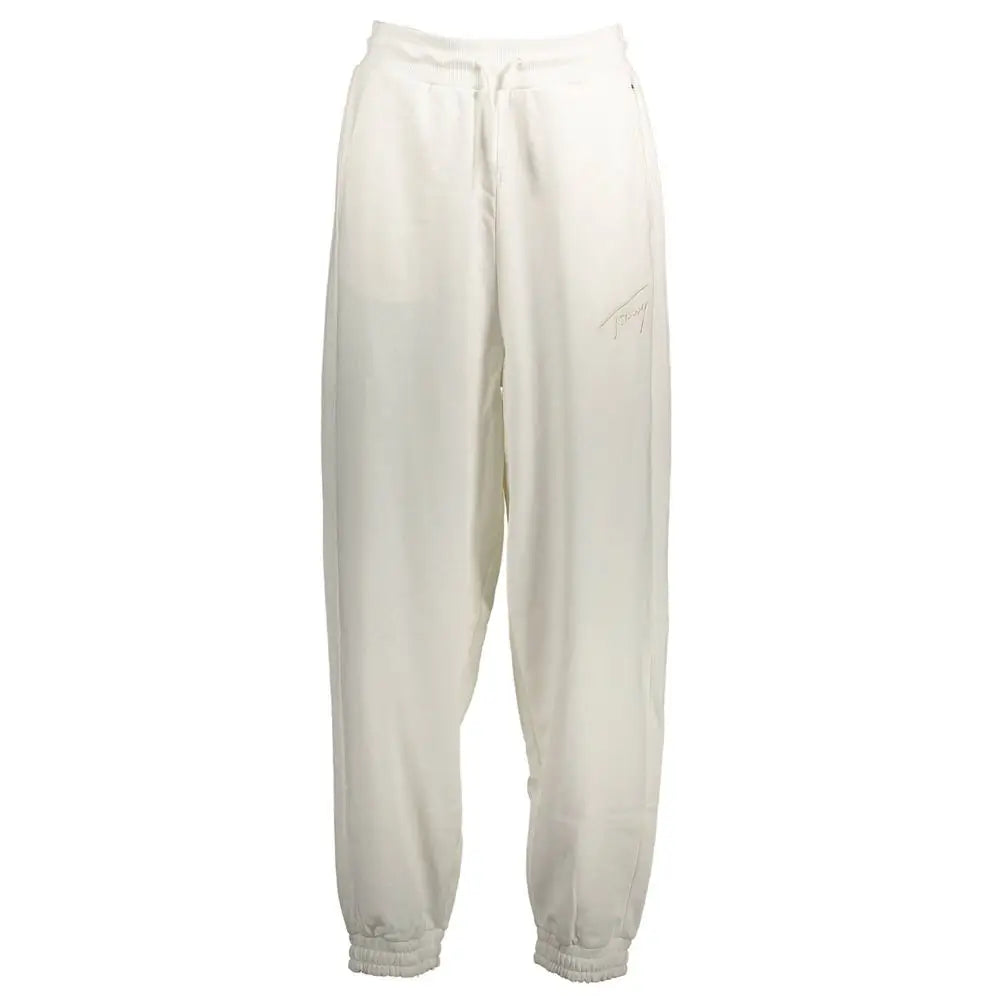 Pantalon de survêtement femme tommy hilfiger blanc en coton avec coupe relax et logo brodé subtil sur la cuisse cream